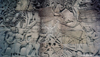 temple du Bayon, galerie extérieure, face Est, côté sud : l'armée khmère en marche